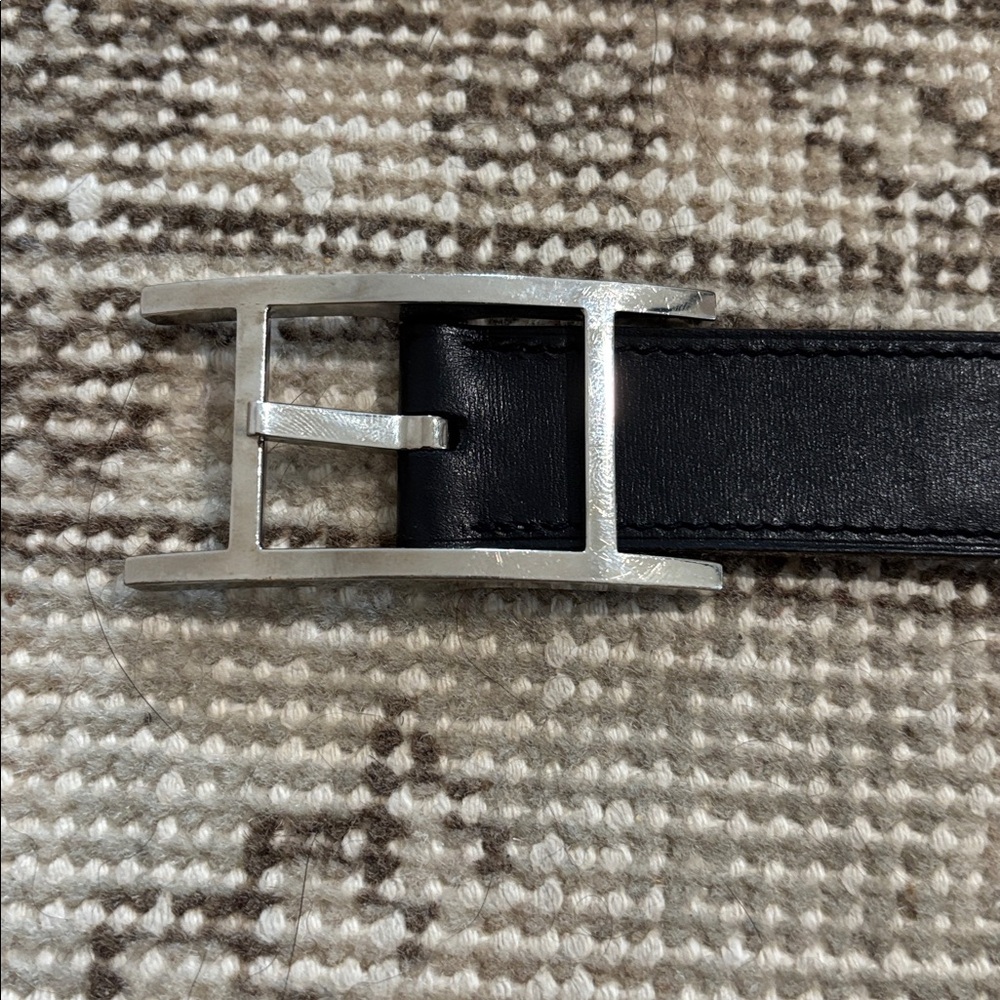 Hermès Black Leather Quentin Belt with Silver Buckle